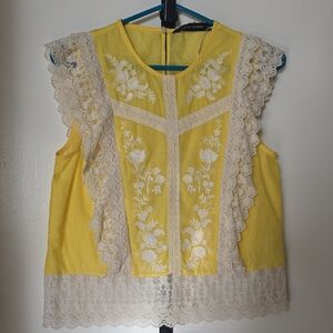 Zara Yellow Lace Floral Blouse